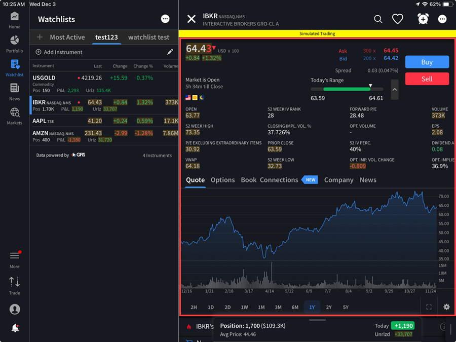 The mini quote details on the ipad
